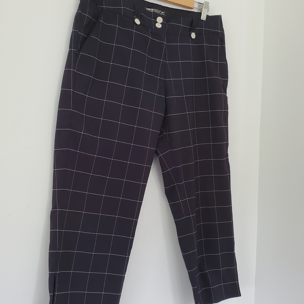 Nike Golf Women's Size 10 Audrey Golf Cropped Pants Dri Fit Black Grid Athletic